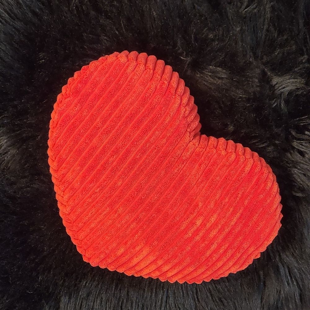 Red Faux Fur Heart Shaped Throw Pillow, 12.5"x 9.5"x 4" thick